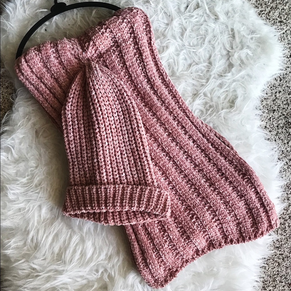 Plush Pink Scarf and Beanie Set